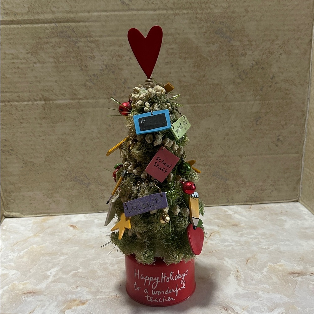 Festive Miniature Christmas Tree with Heart Topper for Teacher